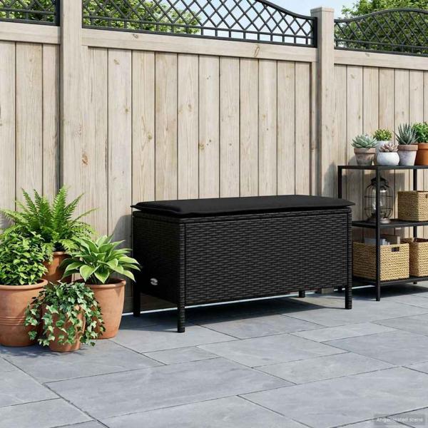 ARDEBO.de - Garten-Fußhocker mit Kissen Schwarz 80 x 38 x 45 cm PE-Rattan