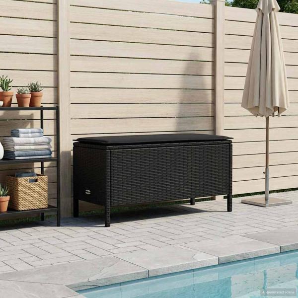 Garten-Fußhocker mit Kissen Schwarz 80 x 38 x 45 cm PE-Rattan