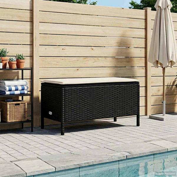 Garten-Fußhocker Schwarz und Creme 80 x 38 x 45 cm PE-Rattan