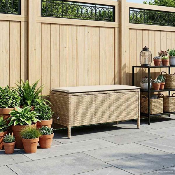 ARDEBO.de - Garten-Fußhocker Beige und Creme 80 x 38 x 42 cm PE-Rattan