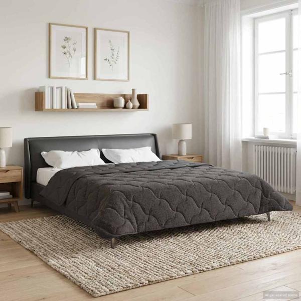 Sommerdecke Anthrazit 200 x 240 cm Mikrofaser und Teddy-Fleece
