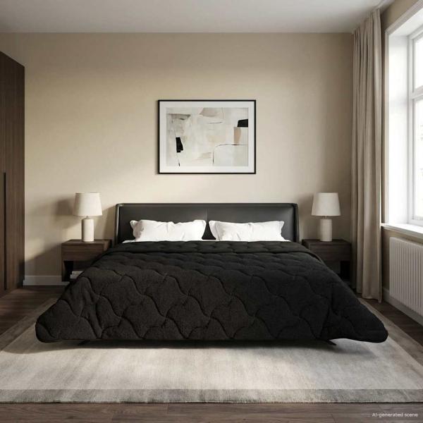 Ganzjahresbettdecke Gepolstert Schwarz 220 x 260 cm