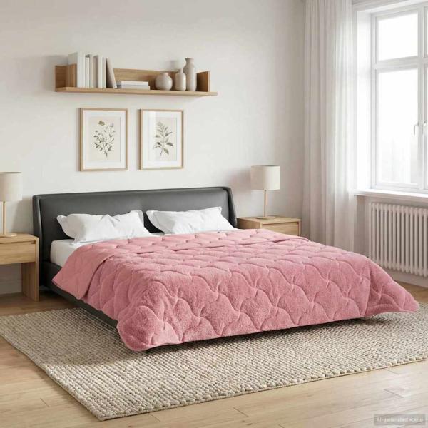 ARDEBO.de - Winterbettdecke Rosa 240 x 260 cm Mikrofaser und Teddy-Fleece