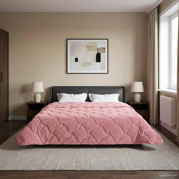 Winterbettdecke Rosa 240 x 260 cm Mikrofaser und Teddy-Fleece