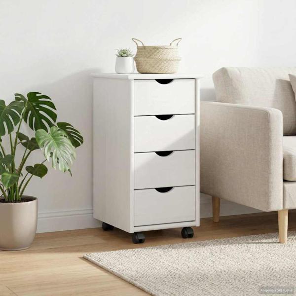 ARDEBO.de - Rollschrank 34 x 39 x 65,5 cm Massivholz Kiefer Weiß