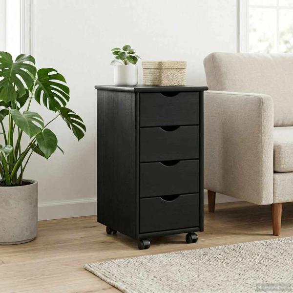 Rollschrank 34 x 39 x 65,5 cm Massivholz Kiefer Schwarz