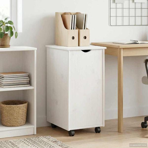 ARDEBO.de - Rollschrank Mit Rad Weiß 34 x 39 x 65,5 cm Massivholz Kiefer