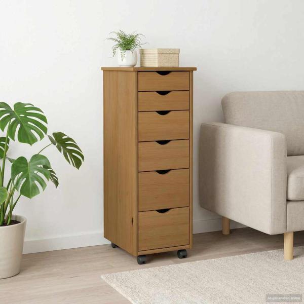 ARDEBO.de - Rollschrank 34 x 39 x 93,5 cm Massivholz Kiefer Honigbraun