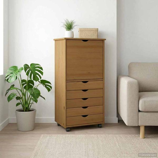 ARDEBO.de - Rollschrank 53 x 39 x 103 cm Massivholz Kiefer Honigbraun