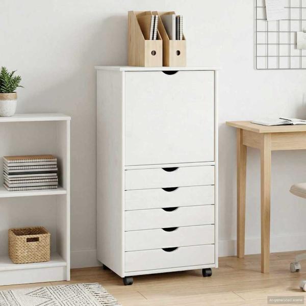 ARDEBO.de - Rollschrank Mit Rad Weiß 53 x 39 x 103 cm Massivholz Kiefer