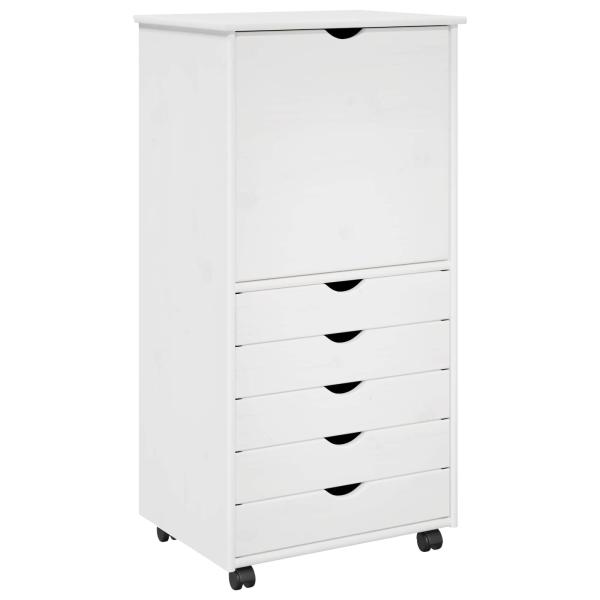 Rollschrank Mit Rad Weiß 53 x 39 x 103 cm Massivholz Kiefer