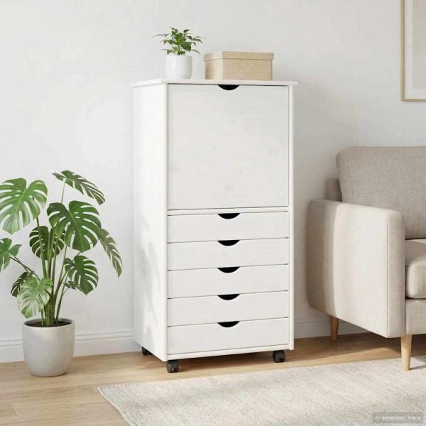 Rollschrank Mit Rad Weiß 53 x 39 x 103 cm Massivholz Kiefer