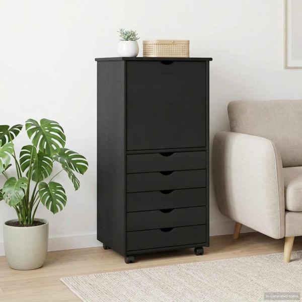 Rollschrank 53 x 39 x 103 cm Massivholz Kiefer Grau