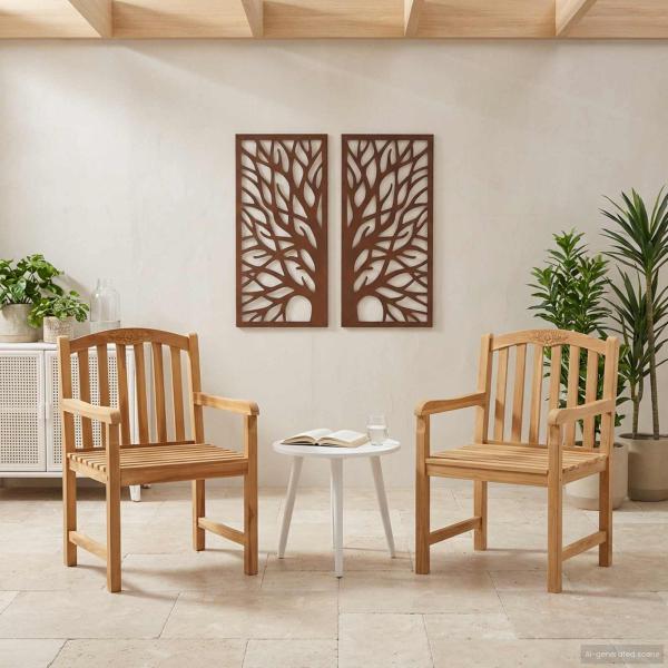 ARDEBO.de - Handgeschnitzter Rosenstuhl 2 stk. Natur Massivholz Teak