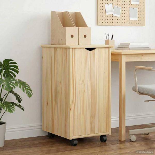 ARDEBO.de - Rollschrank Mit Rad Braun 34 x 39 x 65,5 cm Massivholz Kiefer