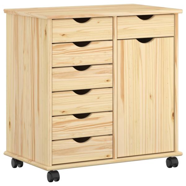 Rollschrank Mit Rad Braun 63,5 x 39 x 65,5 cm Massivholz Kiefer
