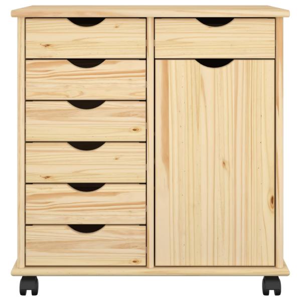 Rollschrank Mit Rad Braun 63,5 x 39 x 65,5 cm Massivholz Kiefer