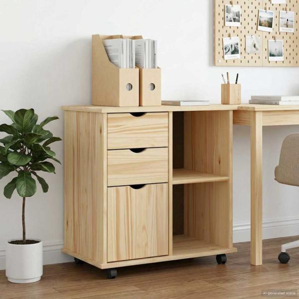 ARDEBO.de - Rollschrank 63,5 x 39 x 65,5 cm Massivholz Kiefer Braun