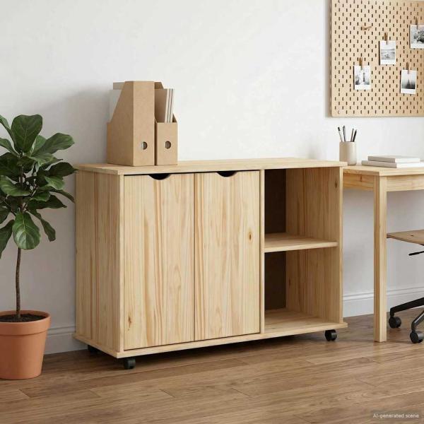 ARDEBO.de - Rollschrank Mit Rad Braun 100 x 39 x 65,5 cm Massivholz Kiefer