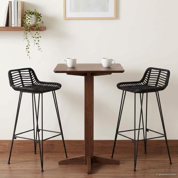 Barhocker 2 Stück Schwarz 44 x 46 x 91 cm Rattan und Stahl