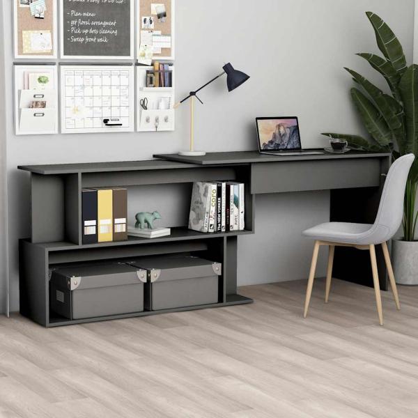 ARDEBO.de - Eckschreibtisch Grau 200x50x76 cm Holzwerkstoff