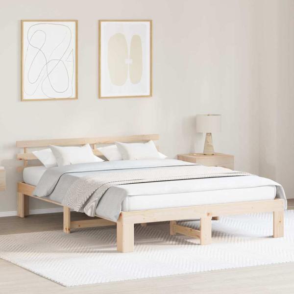 ARDEBO.de - Bettrahmen mit Kopfteil Natur 160 x 200 cm Massives Kiefernholz