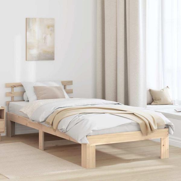 ARDEBO.de - Bettrahmen mit Kopfteil Natur 100 x 200 cm Massives Kiefernholz