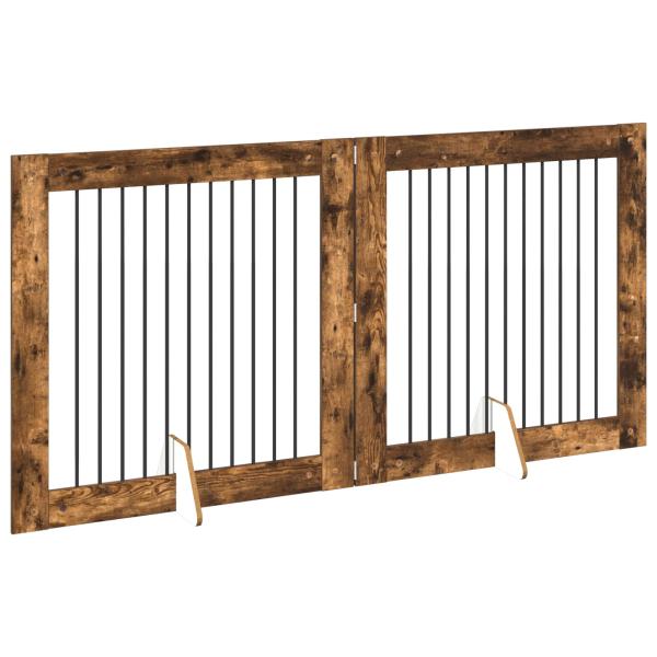 Klappbares Hundetor mit Ständern 2 stk. Räuchereiche 200,5 cm