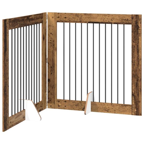 Klappbares Hundetor mit Ständern 2 stk. Altholz 200,5 cm
