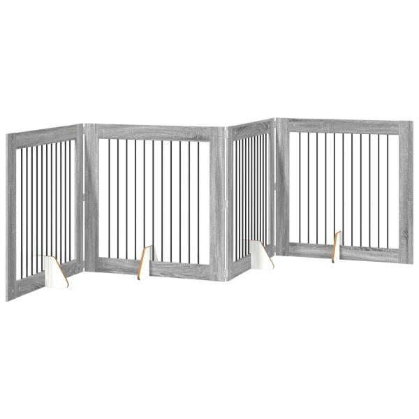 Klappbares Hundetor mit Ständern 4 stk. Sonoma-Grau 401 cm