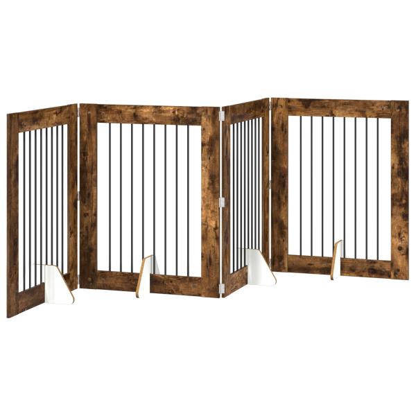 Klappbares Hundetor mit Ständern 4 stk. Räuchereiche 321 cm