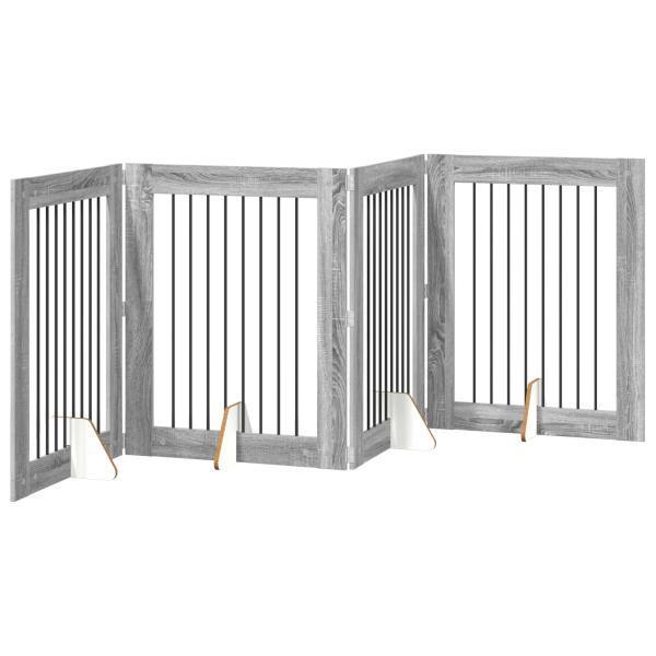 Klappbares Hundetor mit Ständern 4 stk. Sonoma-Grau 321 cm