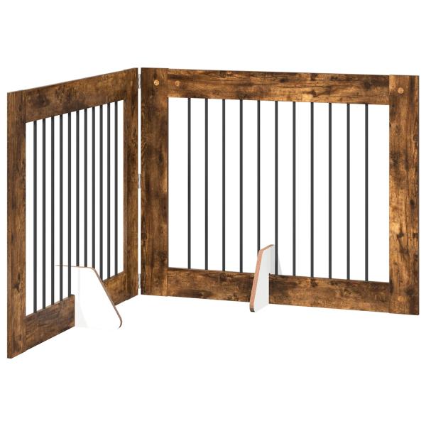 Klappbares Hundetor mit Ständern 2 stk. Räuchereiche 200,5 cm