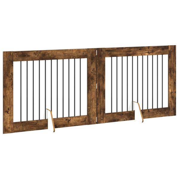 Klappbares Hundetor mit Ständern 2 stk. Räuchereiche 200,5 cm