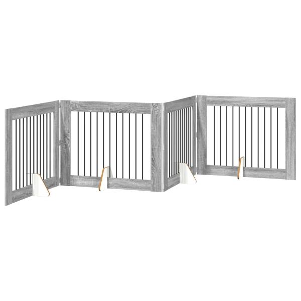 Klappbares Hundetor mit Ständern 4 stk. Sonoma-Grau 401 cm