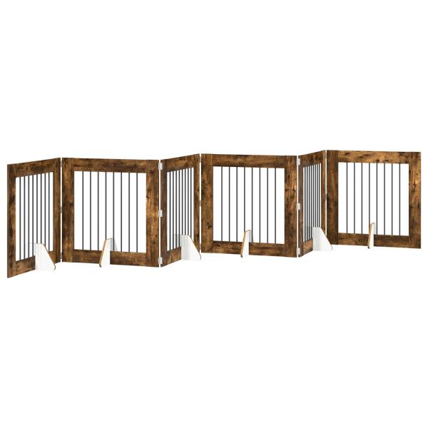 Klappbares Hundetor mit Ständern 6 stk. Räuchereiche 482 cm