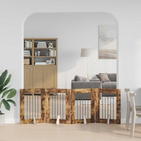 ARDEBO.de - Klappbares Hundetor mit Ständern 4 stk. Räuchereiche 241 cm