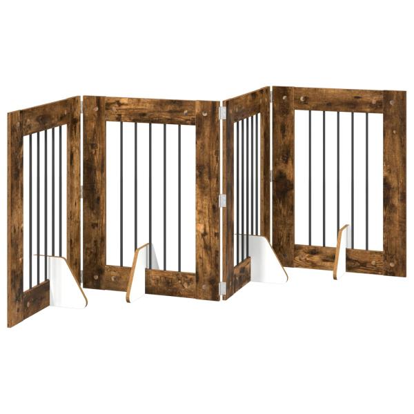 Klappbares Hundetor mit Ständern 4 stk. Räuchereiche 241 cm