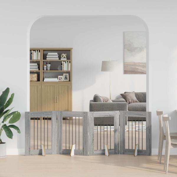 ARDEBO.de - Klappbares Hundetor mit Ständern 4 stk. Sonoma-Grau 241 cm