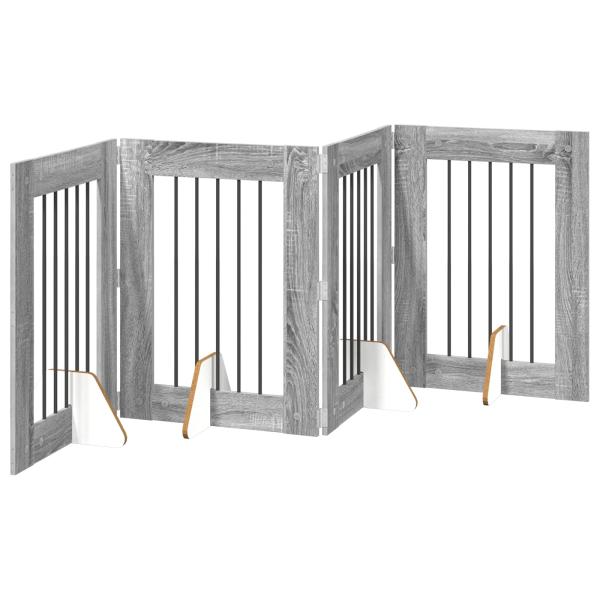 Klappbares Hundetor mit Ständern 4 stk. Sonoma-Grau 241 cm