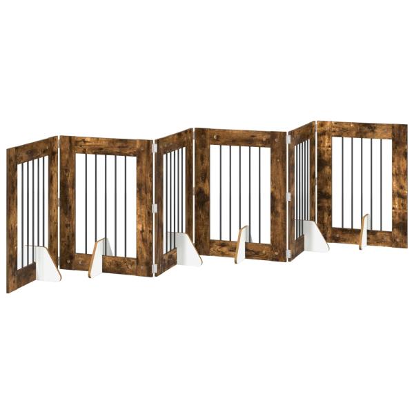 Klappbares Hundetor mit Ständern 6 stk. Räuchereiche 362 cm