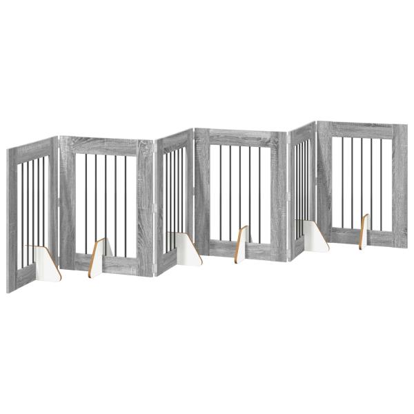 Klappbares Hundetor mit Ständern 6 stk. Sonoma-Grau 362 cm