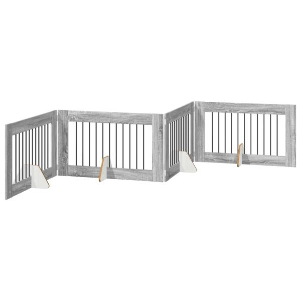 Klappbares Hundetor mit Ständern 4 stk. Sonoma-Grau 401 cm