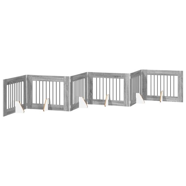 Klappbares Hundetor mit Ständern 6 stk. Sonoma-Grau 482 cm