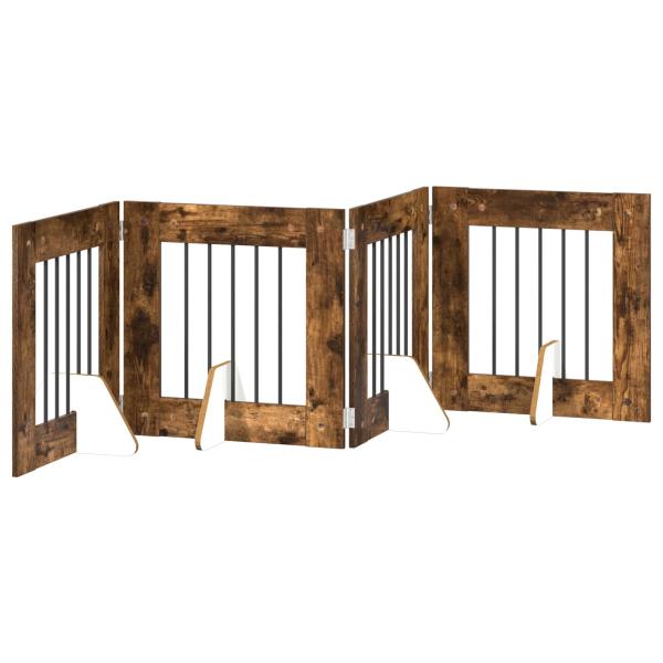 Klappbares Hundetor mit Ständern 4 stk. Räuchereiche 241 cm