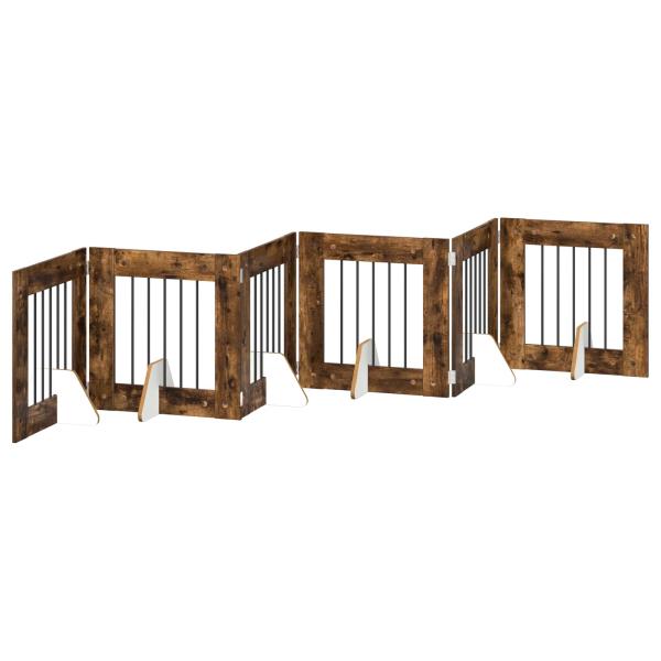 Klappbares Hundetor mit Ständern 6 stk. Räuchereiche 362 cm