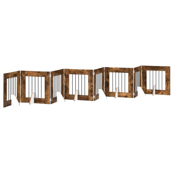 Klappbares Hundetor mit Ständern 8 stk. Räuchereiche 60 cm