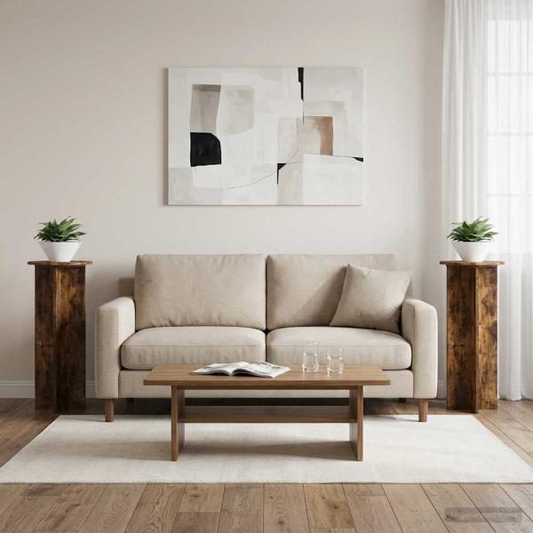 ARDEBO.de - Pflanzenständer 2 Stk. Räuchereiche Ø40 x 100 cm Holzwerkstoff