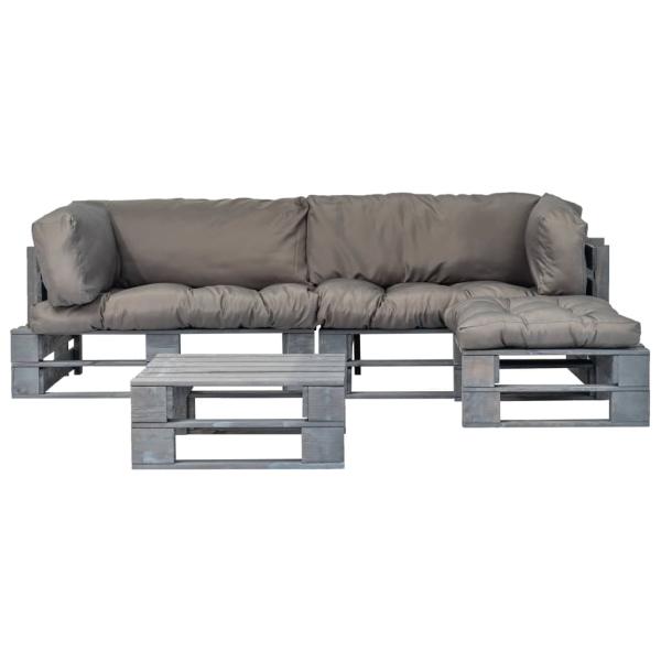 4-tlg. Outdoor-Lounge-Set Paletten mit Kissen in Grau Holz
