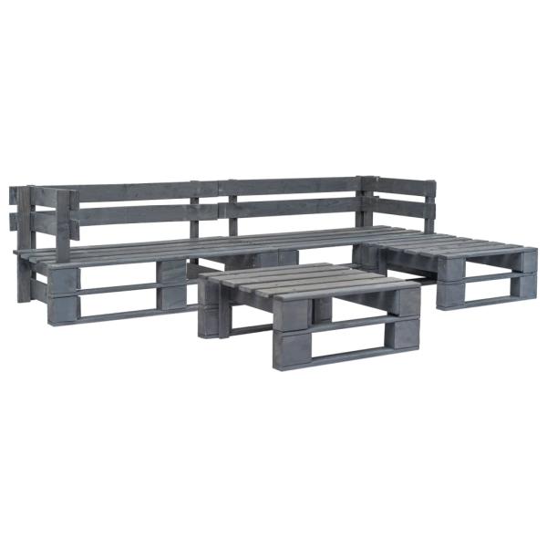 4-tlg. Outdoor-Lounge-Set Paletten mit Kissen in Grau Holz